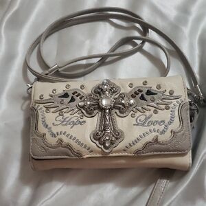 Elegant Cream and Gray Crossbody Clutch